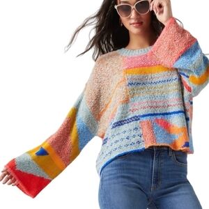 Sincerely Jules Colorblock Abstract Oversized Wool Blend Sweater Large